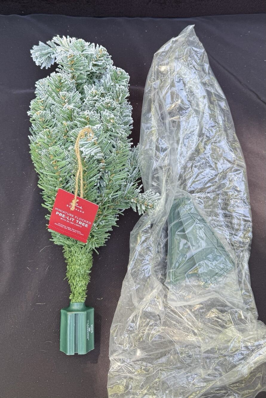 Hallmark Miniature Green Flocked Pre-Lit Christmas Tree 18” Brand New!